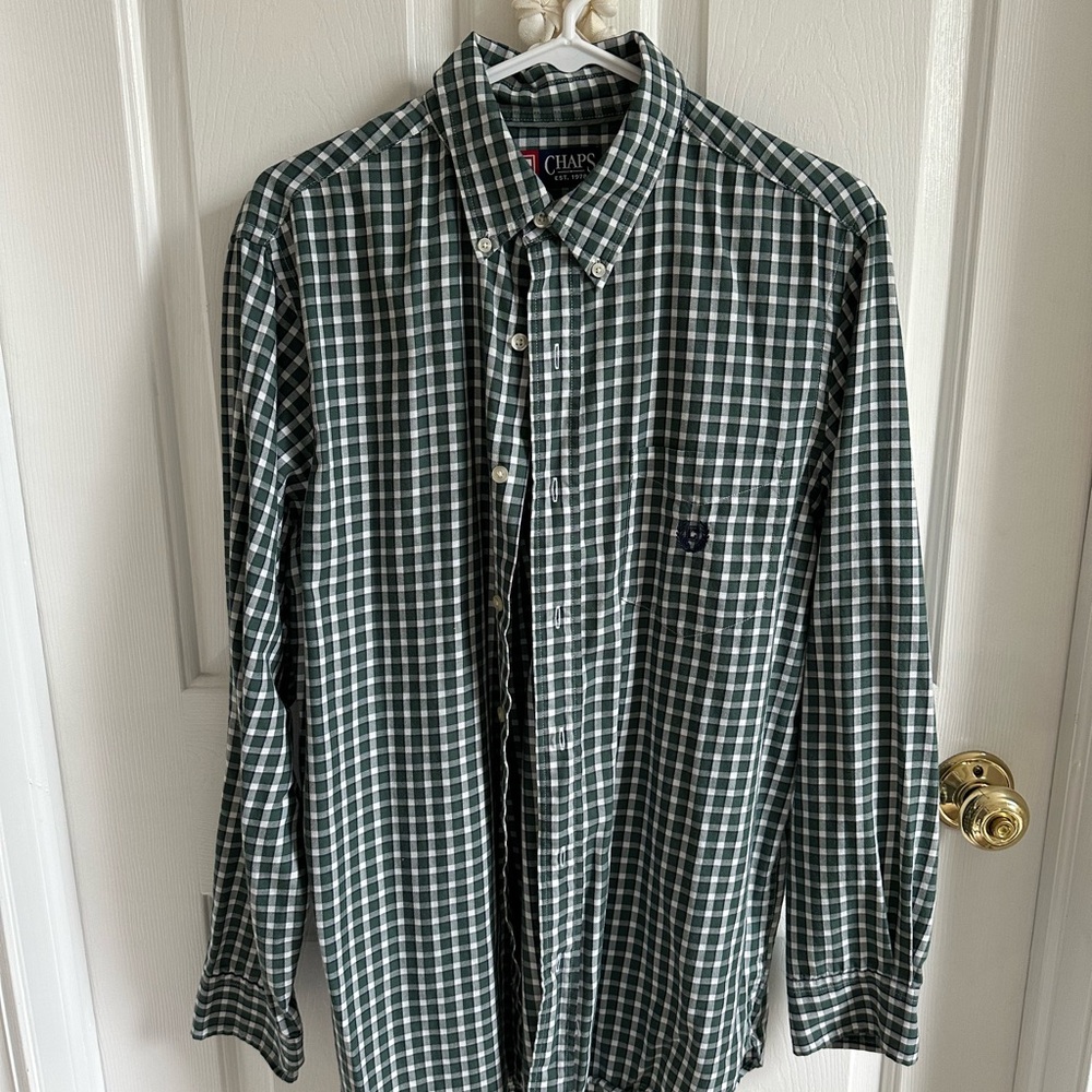 Chaps Green Casual Button Down Shirt Classic Check